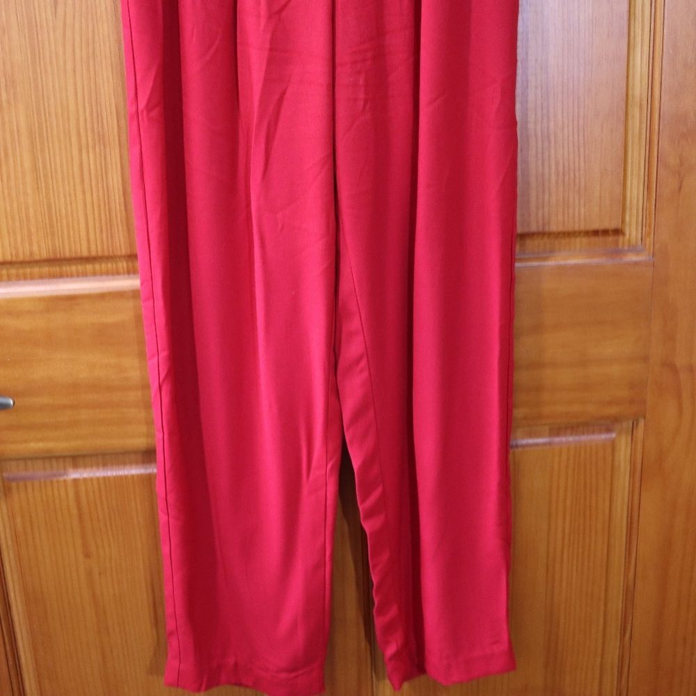 Taurus II Vintage 80s Red Black Trim Pantsuit Womens 10 Retro Power Suit Set - Picture 5 of 16